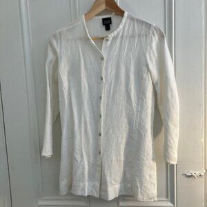 Eileen Fisher white linen mandarin collar button up tunic  blouse top Size PP